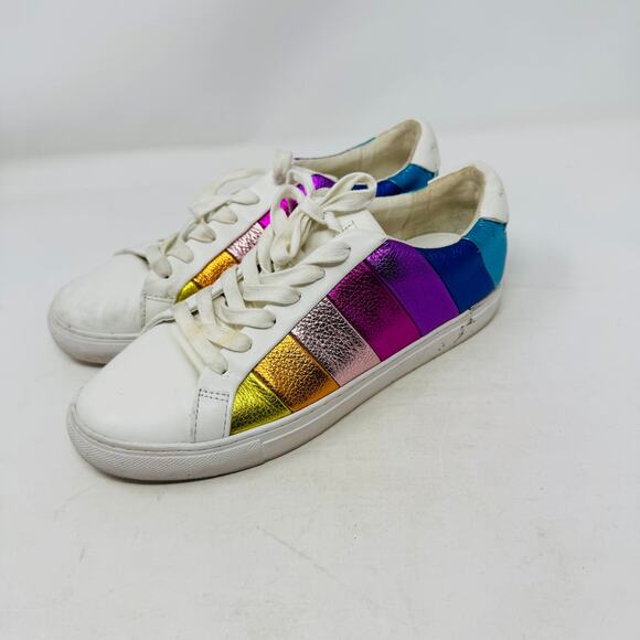 Kurt Geiger Lane Rainbow Metallic Stripe Sneakers Size 40 (US 9.5–10) Leather - Picture 1 of 11